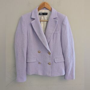 Zara Lilac Tweed Blazer Jacket Size M
